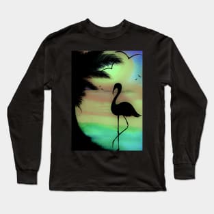 tropical sunset silhouette flamingo Long Sleeve T-Shirt